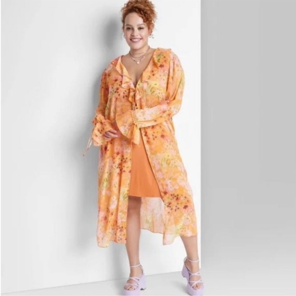 Wild Fable Floral Print Duster Sheer Festival Fairy 60s Swim Cover Whimsical XS